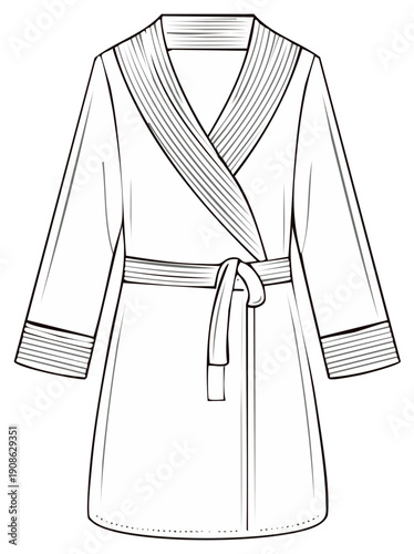 Simple Bath Robe Design Garment Technical Flat Fashion Vector Illustration Template