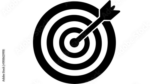 Strategic Business Target with Arrow Hitting Bullseye Icon for Success, Accuracy, Goals, Achievement, and Marketing Objectives