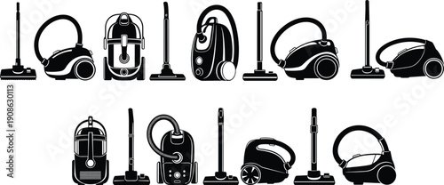 Vacuum cleaner icons set featuring modern household cleaning equipment canister upright and handheld vacuums for home maintenance service and appliance store vector illustration