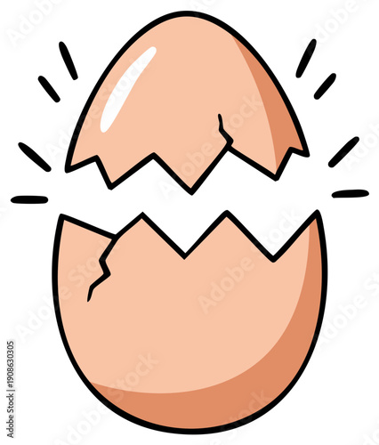 Cracked Egg Shell Showing New Beginning with Radiating Lines