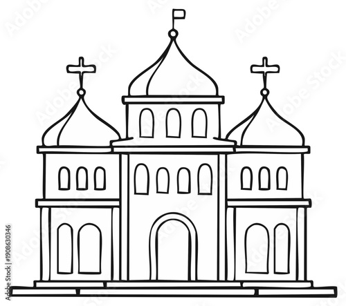 Orthodox Church Building Silhouette with Domes and Crosses