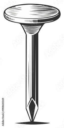 Vintage Style Metal Fastener with Pointed Tip and Flat Head