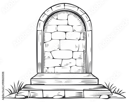 Stone archway and steps illustration, hand-drawn design