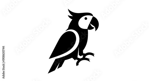 Black parrot silhouette on white background