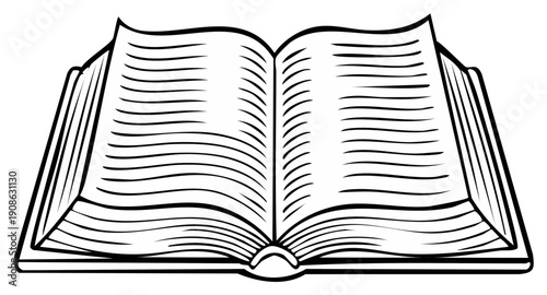 Opened book with blank pages and lines outline, education concept