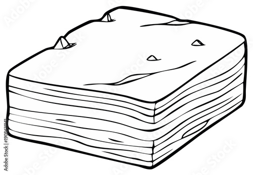 Black and white line art illustration of a solid rectangular block with layered horizontal texture on sides