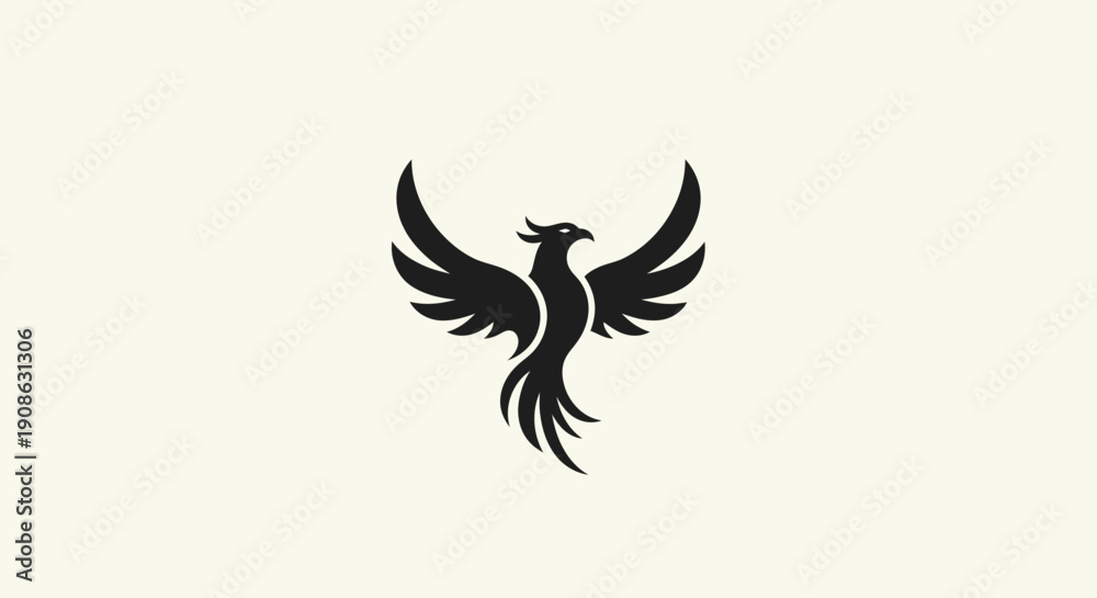 Fototapeta premium Black phoenix symbol on light background