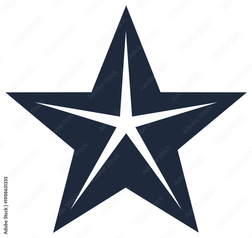 Fototapeta premium Dark blue geometric star icon with a stylized five-point design for logo or emblem