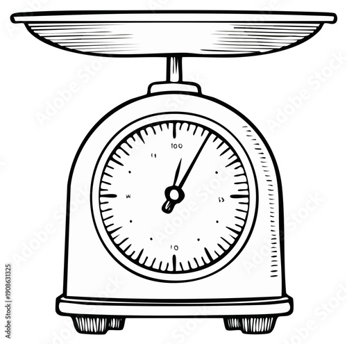 Vintage Kitchen Scale Illustration with Dial and Pan