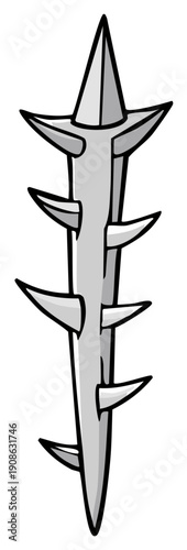 Cartoon grey spiked club with sharp points. Stylized medieval weapon or fantasy mace design