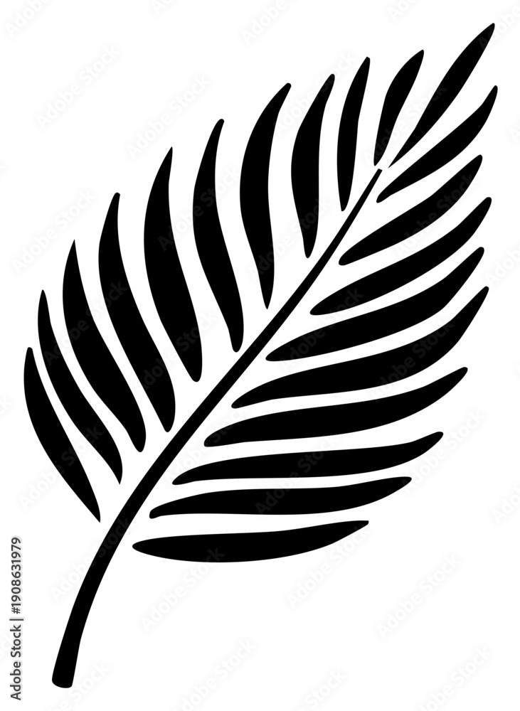 Fototapeta premium Silhouette of a Palm Leaf in Black against a White Background