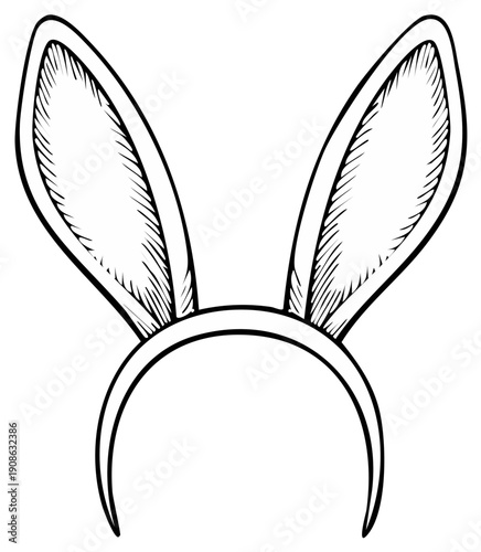 Hand-drawn sketch of a white bunny ear headband with detailed shading and outline