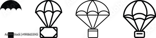 Parachute Logo Variations. Parachute. Icon set. Set Logo of Parachute: Parachute pack ready for jump. harmonious logo variations of the same emblematic Vector parachute icons set Colorful stylized.