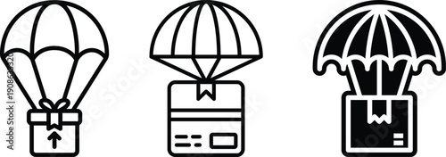 Parachute Logo Variations. Parachute. Icon set. Set Logo of Parachute: Parachute pack ready for jump. harmonious logo variations of the same emblematic Vector parachute icons set Colorful stylized.