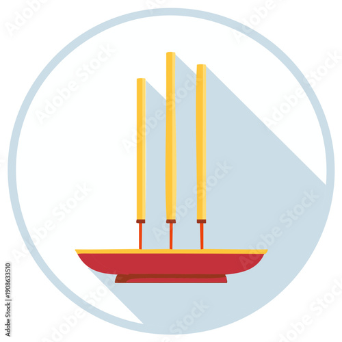 Stylized Illustration of Burning Incense Sticks in Round Frame