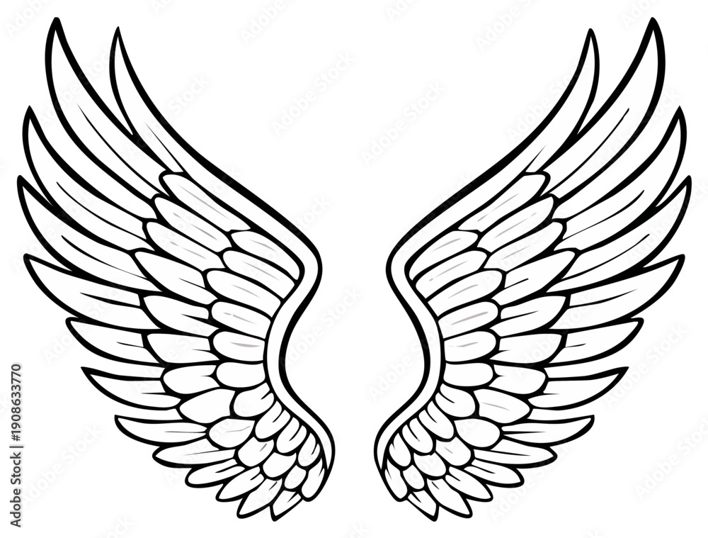 Obraz premium Classic Angel Wings Illustration in Black and White Line Art Style