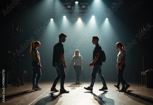 Theatrical Stage Art Rehearsal Set Design Work Lighting Techniques for Stage Productions in Dynamic Motion Capture