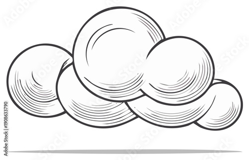 Stylized Cumulus Cloud Sketch with Engraving Style Lines
