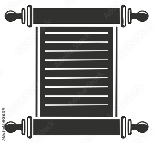 Ancient Scroll with Horizontal Lines of Text on a White Background