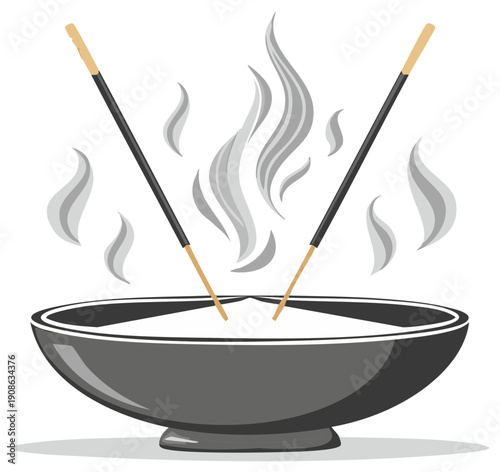 Incense sticks smoldering in a bowl releasing aromatic smoke and fragrance