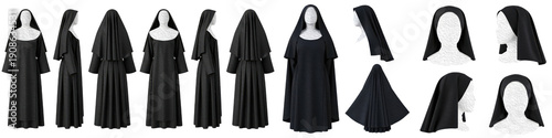 Schilderij op canvas Set and collection of traditional black catholic nun habit dresses and veils in