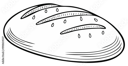 Black and White Hand-Drawn Loaf of Bread, Bakery Ingredient