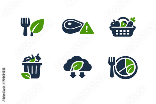 Numbers carbon local meal vector sustainable basket icons no food icon grocery