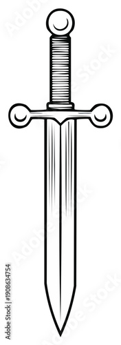 Classic Metal Sword Drawing with Detailed Handle and Blade