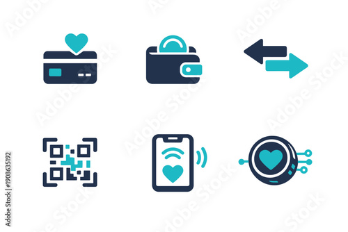 Card donation digital set scalable bank payment code icon no labels vector