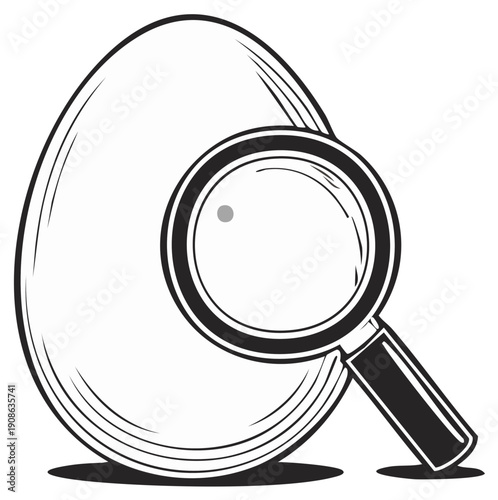 Magnifying Glass Examining an Egg Discovering Detail or Secret