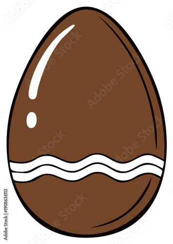 Stylized illustration of a plain brown chocolate egg with white wavy lines and highlights