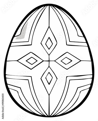 Stylized Easter Egg with Geometric Pattern Outline for Coloring or Decoration