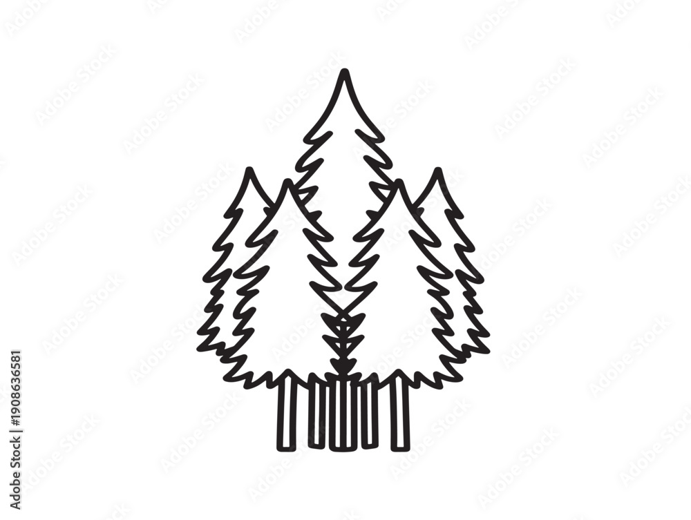 Obraz premium Pine tree bundle 2D vector line art in an evergreen and simple style