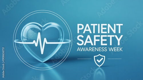 Patient Safety Awareness Week Medical Graphic with Heartbeat Icon and Shield Symbol for Healthcare Marketing and Hospital Safety Campaigns