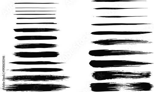 Abstract art with black brush horizontal lines on white background