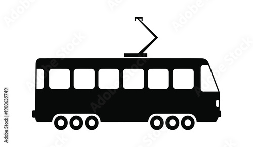 Black silhouette of a city bus with overhead wire