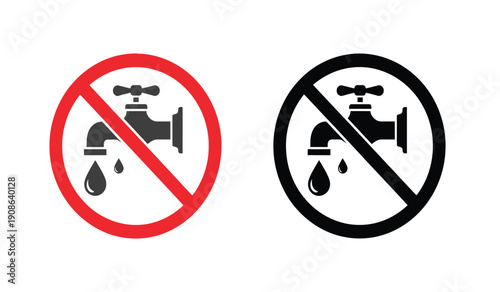 No water usage icons with prohibited signs in red and black