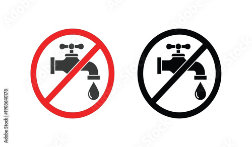 No water tap icons with prohibition signs in red and black colors