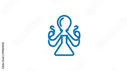 Blue Octopus and Laboratory Flask Icon Design. Modern Vector Illustration for Science, Marine Biology, Chemistry, and Research Concepts.