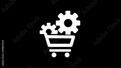E-commerce settings icon with shopping cart and gears for online store customization, digital service configuration, and web solutions