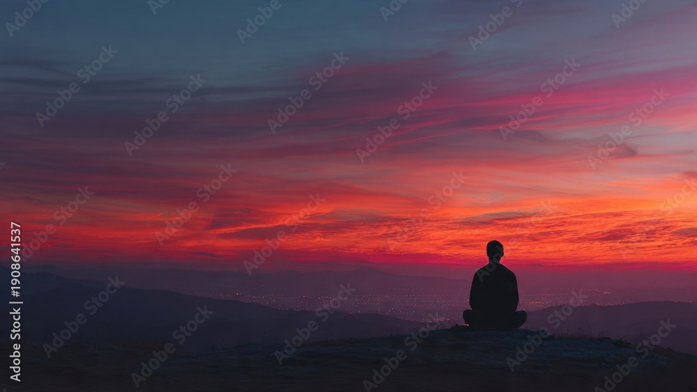 Fototapeta premium Silhouette meditating at sunset