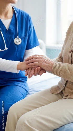 Compassionate nurse supporting elderly patient with care and empathy