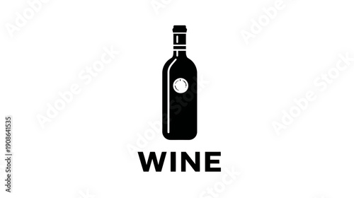 Minimalist black silhouette of a wine bottle with 'WINE' text, a simple vector icon for drinks, alcohol, menus, and labels.