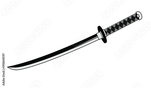 A traditional japanese katana sword with a black handle and blade