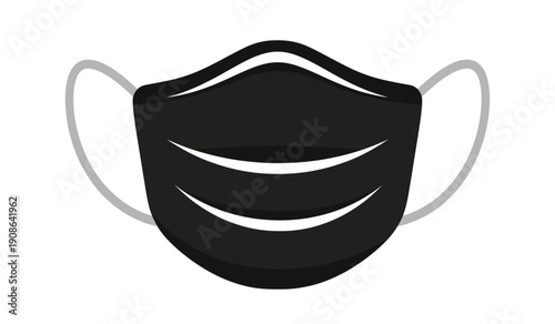 Black surgical face mask with elastic straps on for medical protection