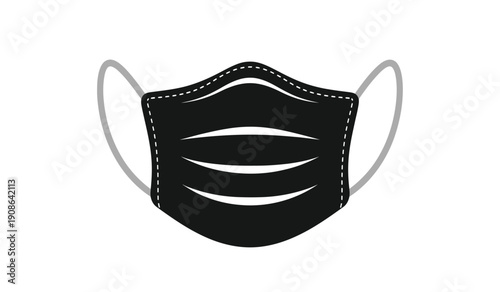Black face mask with elastic ear straps for protection