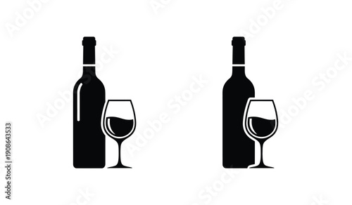 Black silhouette of wine bottles and glasses on for design elements
