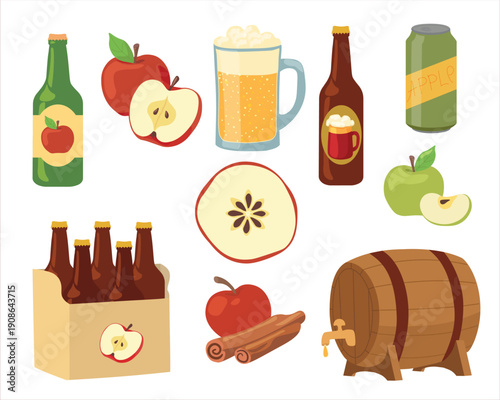 Apple cider brewing  elements and cozy drink illustration 