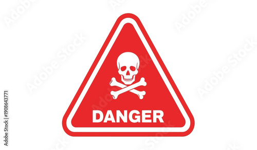 A red triangular danger sign with a white skull and crossbones on a warning of hazardous materials or situations