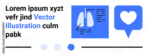 Medical diagram of lungs with annotations and a heart symbol in speech bubble emphasizing care. Ideal for health education, diagnostics, wellness, telemedicine, reports, presentations, simple landing